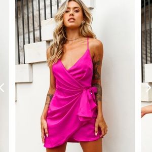 MEDELLIN GATHERED DETAIL SIDE-TIE WRAP DRESS HOT PINK (NWT/never been worn)